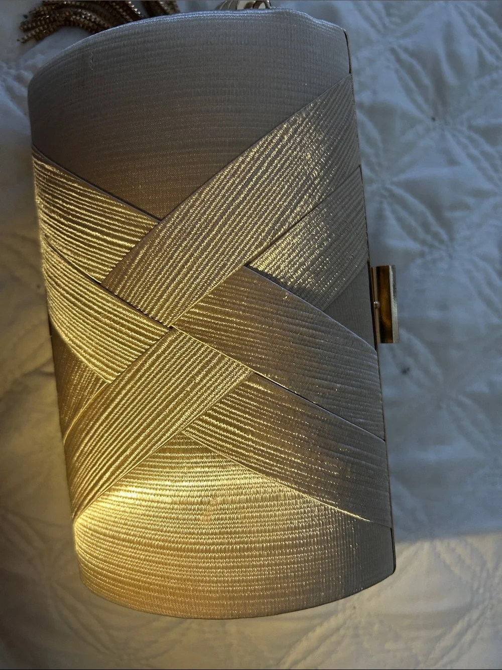 Elegant Neutral Woven Clutch - Gold Accent